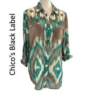 CHICO'S Black Label Semi-Sheer Top - Medium